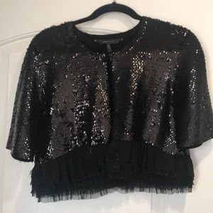 BCBG crop sequin jacket with frill